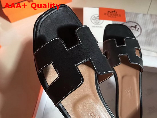 Hermes Oran Sandal in Black Box Calfskin Replica