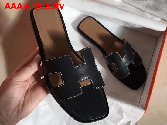 Hermes Oran Sandal in Black Box Calfskin Replica