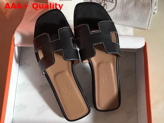 Hermes Oran Sandal in Black Box Calfskin Replica