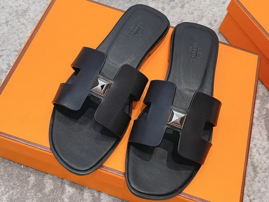 Hermes Oran Sandal in Black Calfskin Replica