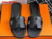 Hermes Oran Sandal in Black Lizard Effect Calfskin Replica