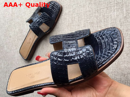 Hermes Oran Sandal in Black Snakeskin Replica