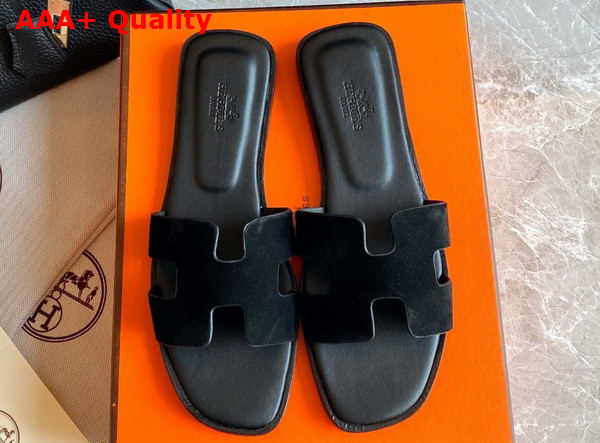 Hermes Oran Sandal in Black Suede Goatskin Replica