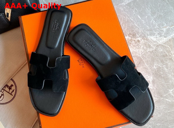 Hermes Oran Sandal in Black Suede Goatskin Replica