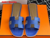 Hermes Oran Sandal in Blue Lizard Effect Calfskin Replica