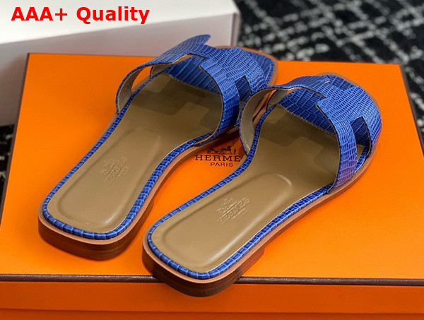 Hermes Oran Sandal in Blue Lizard Effect Calfskin Replica