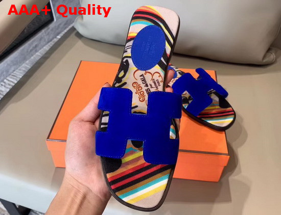 Hermes Oran Sandal in Blue Suede Goatskin Replica