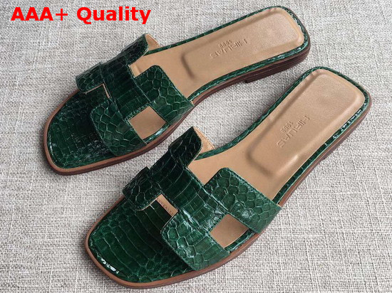 Hermes Oran Sandal in Green Snakeskin Replica