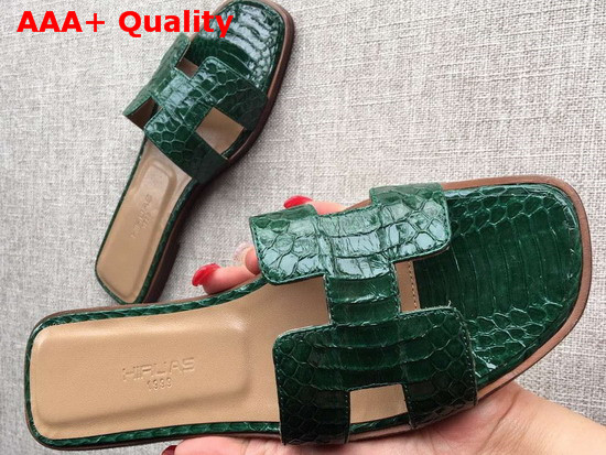 Hermes Oran Sandal in Green Snakeskin Replica