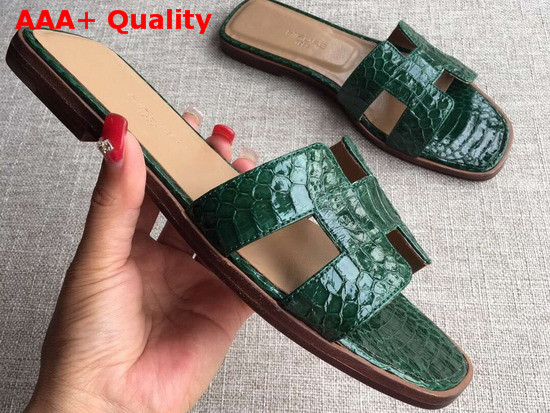 Hermes Oran Sandal in Green Snakeskin Replica