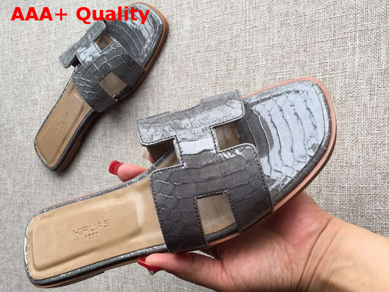 Hermes Oran Sandal in Grey Snakeskin Replica