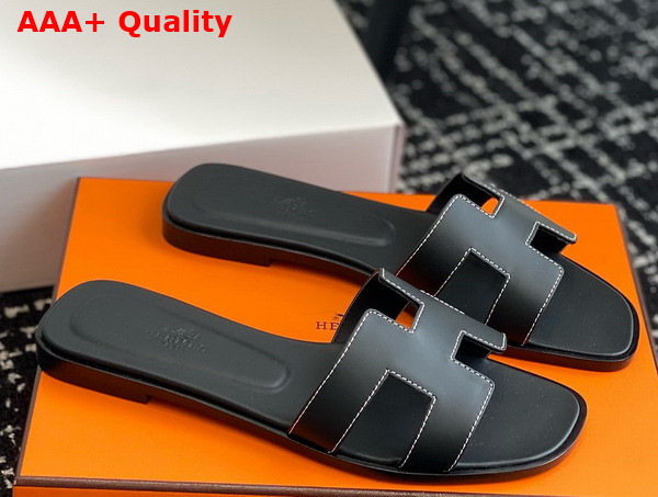 Hermes Oran Sandal in Noir Box Calfskin Replica