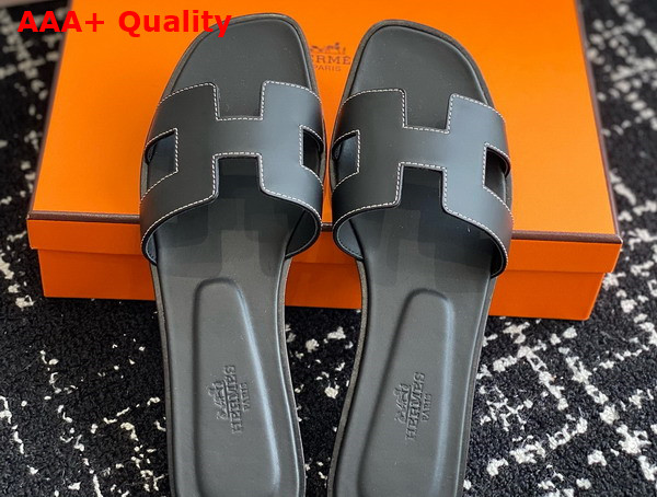 Hermes Oran Sandal in Noir Box Calfskin Replica