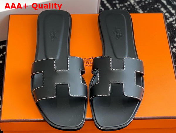 Hermes Oran Sandal in Noir Box Calfskin Replica