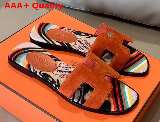 Hermes Oran Sandal in Orange Suede Goatskin Replica