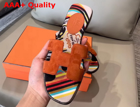 Hermes Oran Sandal in Orange Suede Goatskin Replica