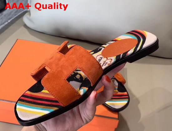 Hermes Oran Sandal in Orange Suede Goatskin Replica