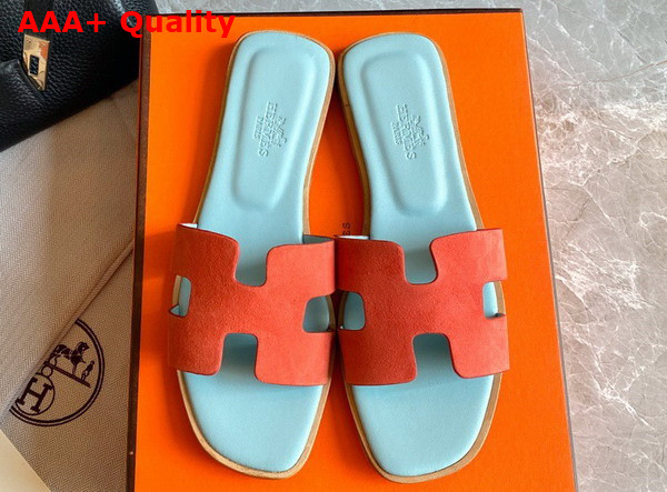 Hermes Oran Sandal in Orange Suede Goatskin and Calfskin Replica