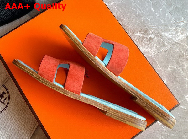 Hermes Oran Sandal in Orange Suede Goatskin and Calfskin Replica