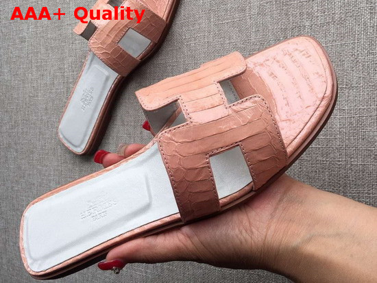 Hermes Oran Sandal in Pink Snakeskin Replica