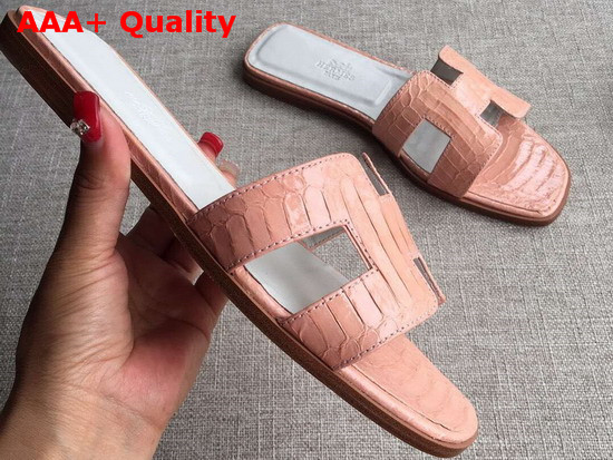 Hermes Oran Sandal in Pink Snakeskin Replica