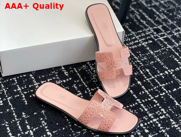 Hermes Oran Sandal in Pink Suede with Crystals Replica