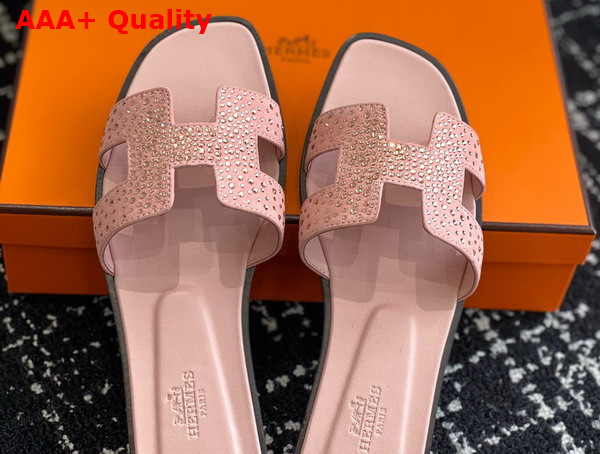 Hermes Oran Sandal in Pink Suede with Crystals Replica