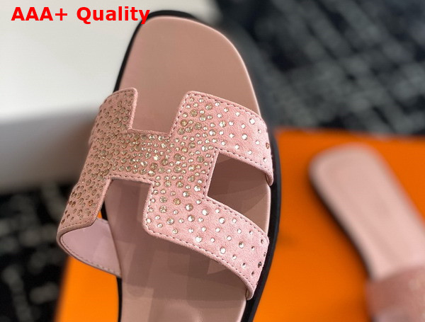 Hermes Oran Sandal in Pink Suede with Crystals Replica