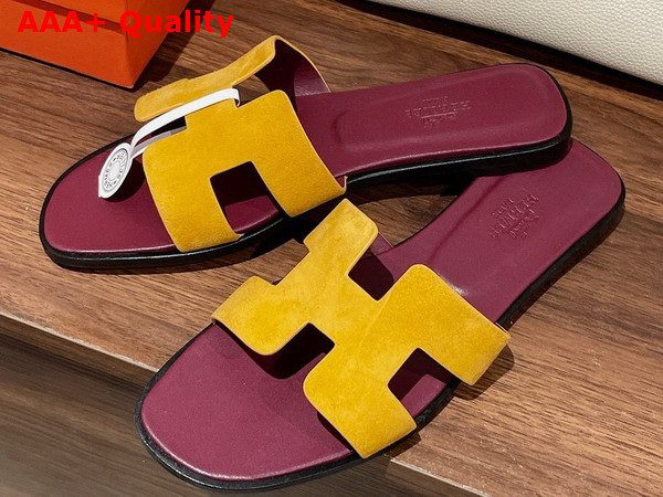 Hermes Oran Sandal in Suede Goatskin Jaune Topaze Replica