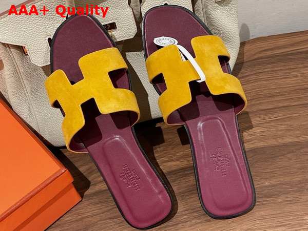 Hermes Oran Sandal in Suede Goatskin Jaune Topaze Replica