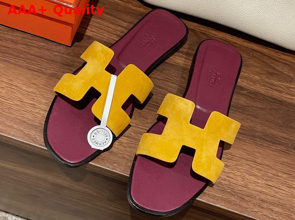 Hermes Oran Sandal in Suede Goatskin Jaune Topaze Replica