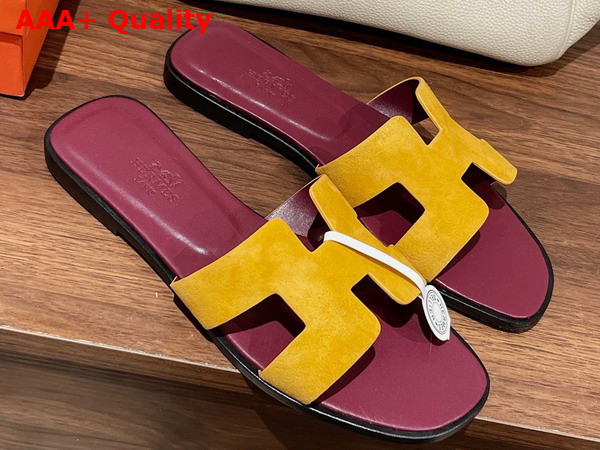 Hermes Oran Sandal in Suede Goatskin Jaune Topaze Replica