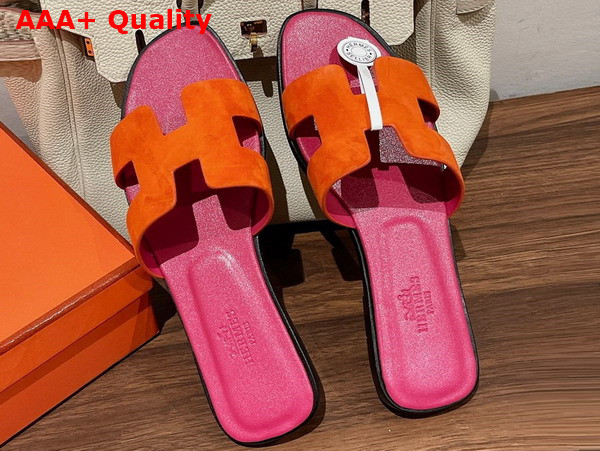 Hermes Oran Sandal in Suede Goatskin Orange Synthetique Replica