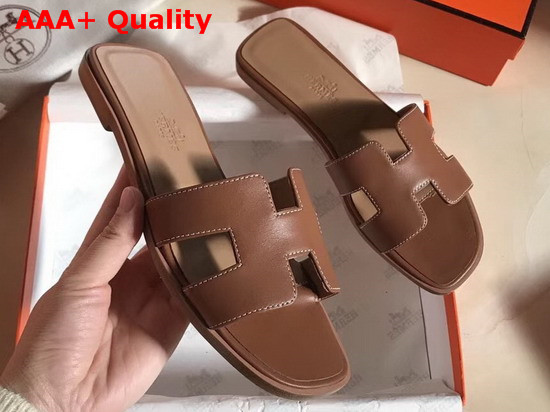 Hermes Oran Sandal in Tan Box Calfskin Replica