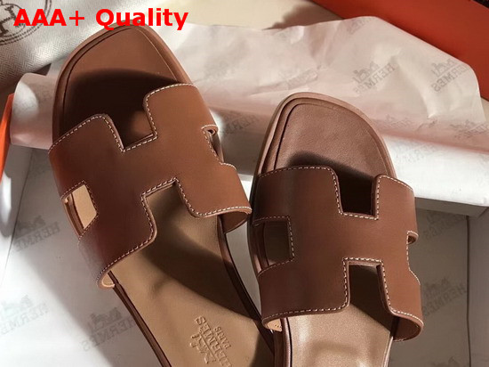 Hermes Oran Sandal in Tan Box Calfskin Replica