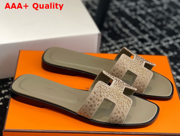 Hermes Oran Sandal in Taupe Suede with Crystals Replica