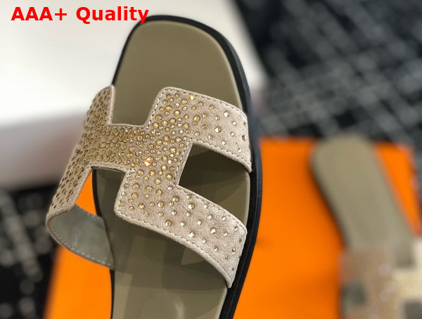 Hermes Oran Sandal in Taupe Suede with Crystals Replica