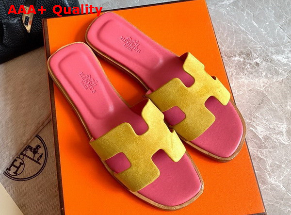 Hermes Oran Sandal in Yellow Suede Goatskin Replica