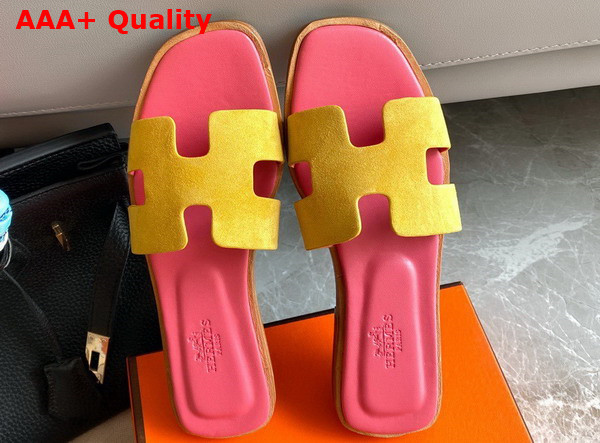 Hermes Oran Sandal in Yellow Suede Goatskin Replica