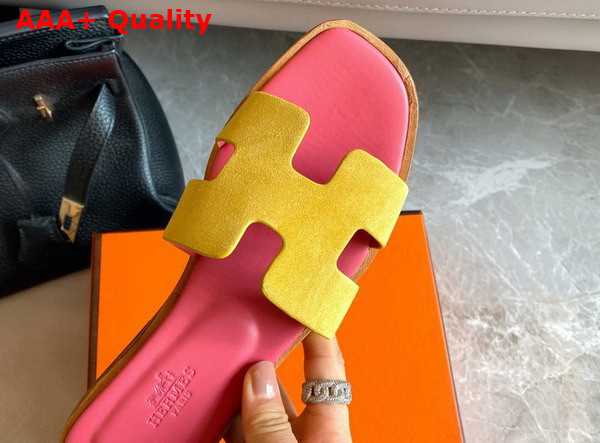 Hermes Oran Sandal in Yellow Suede Goatskin Replica