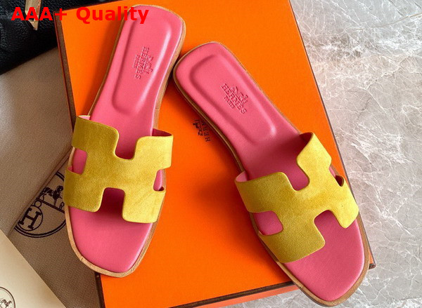 Hermes Oran Sandal in Yellow Suede Goatskin Replica