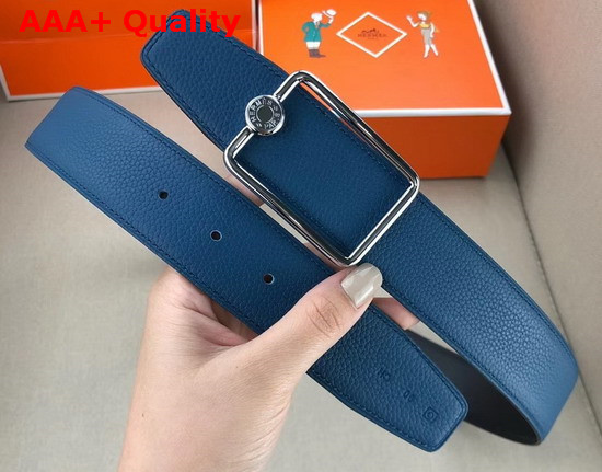 Hermes Oscar Buckle Reversible Leather Strap 38mm in 135 and Togo Calfskin Black and Blue Replica