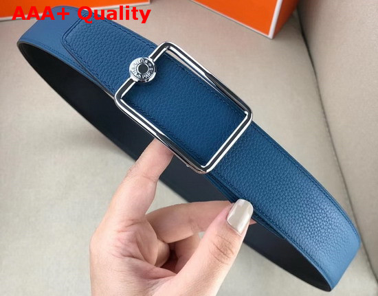 Hermes Oscar Buckle Reversible Leather Strap 38mm in 135 and Togo Calfskin Black and Blue Replica