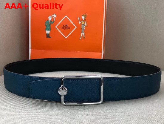 Hermes Oscar Buckle Reversible Leather Strap 38mm in 135 and Togo Calfskin Black and Blue Replica