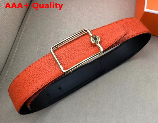 Hermes Oscar Buckle Reversible Leather Strap 38mm in 135 and Togo Calfskin Noir Orange Replica