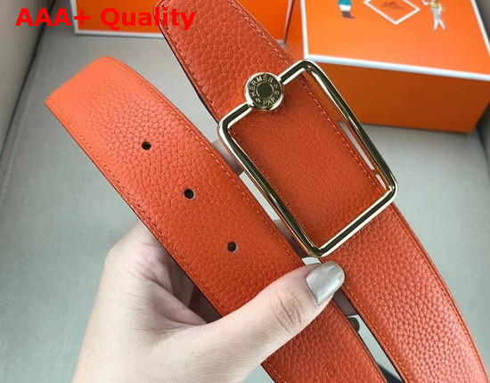 Hermes Oscar Buckle Reversible Leather Strap 38mm in 135 and Togo Calfskin Noir Orange Replica