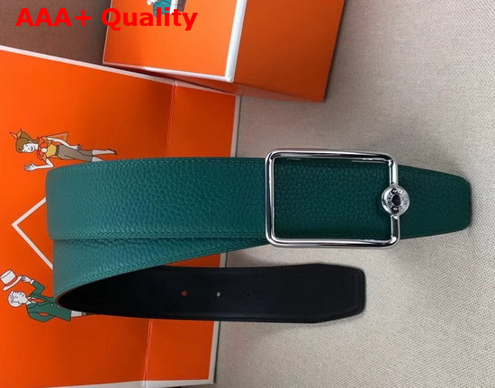 Hermes Oscar Buckle Reversible Leather Strap 38mm in 135 and Togo Calfskin Noir Vert Cypres Replica