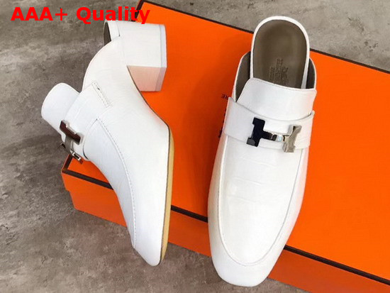 Hermes Paradis Mule in White Alligator Leather Replica