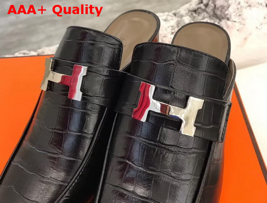 Hermes Paradis Mules in Black Alligator Leather Replica