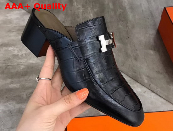 Hermes Paradis Mules in Black Alligator Leather Replica